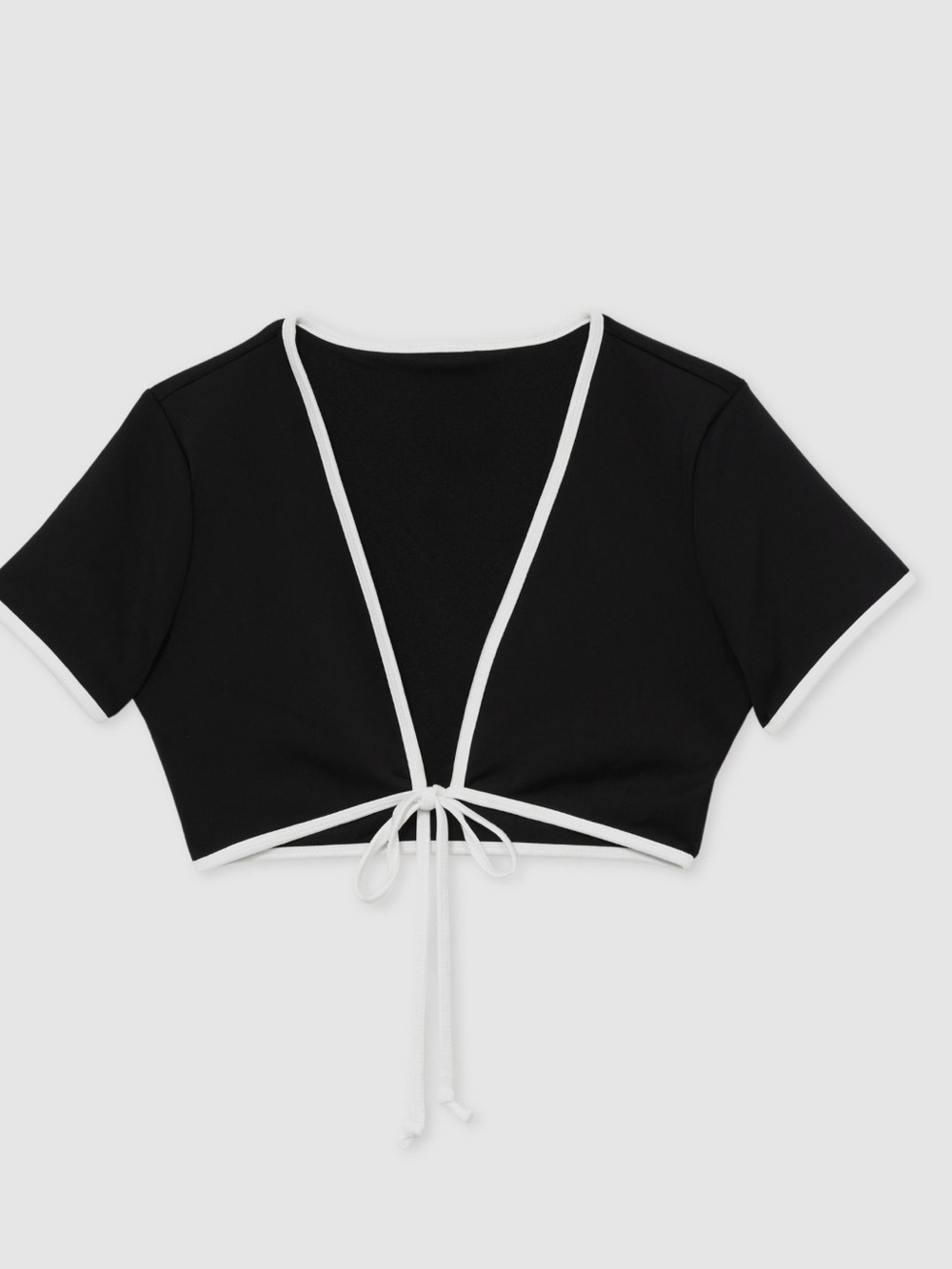 Good American Black Bikini Top with White Trim and Tie Front